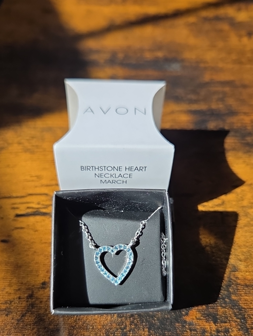 Avon Silver Birthstone Heart Necklace - March